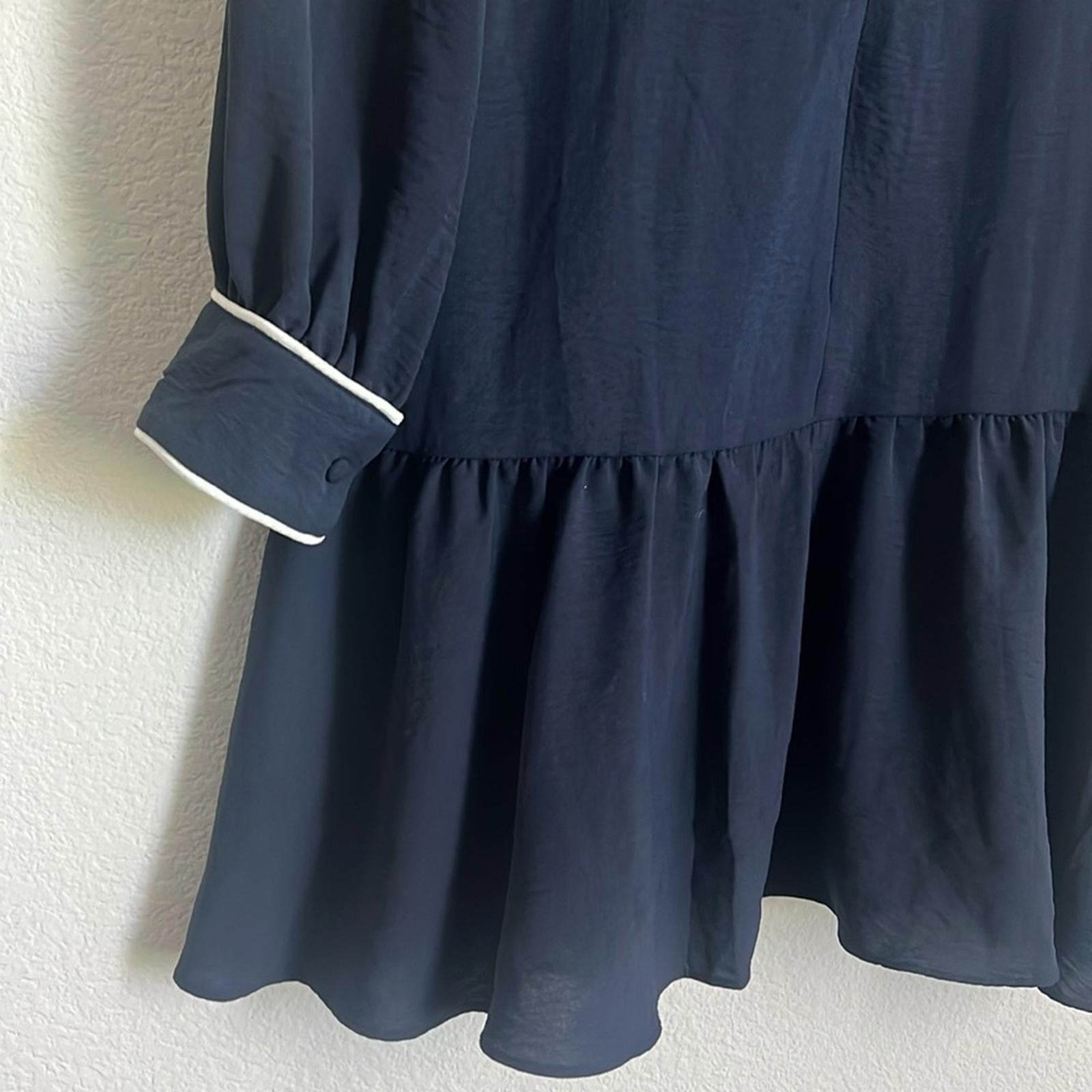 DKNY Contrast-Trim Trapeze Dress in Navy/White, Size 16 NEW w/Tag