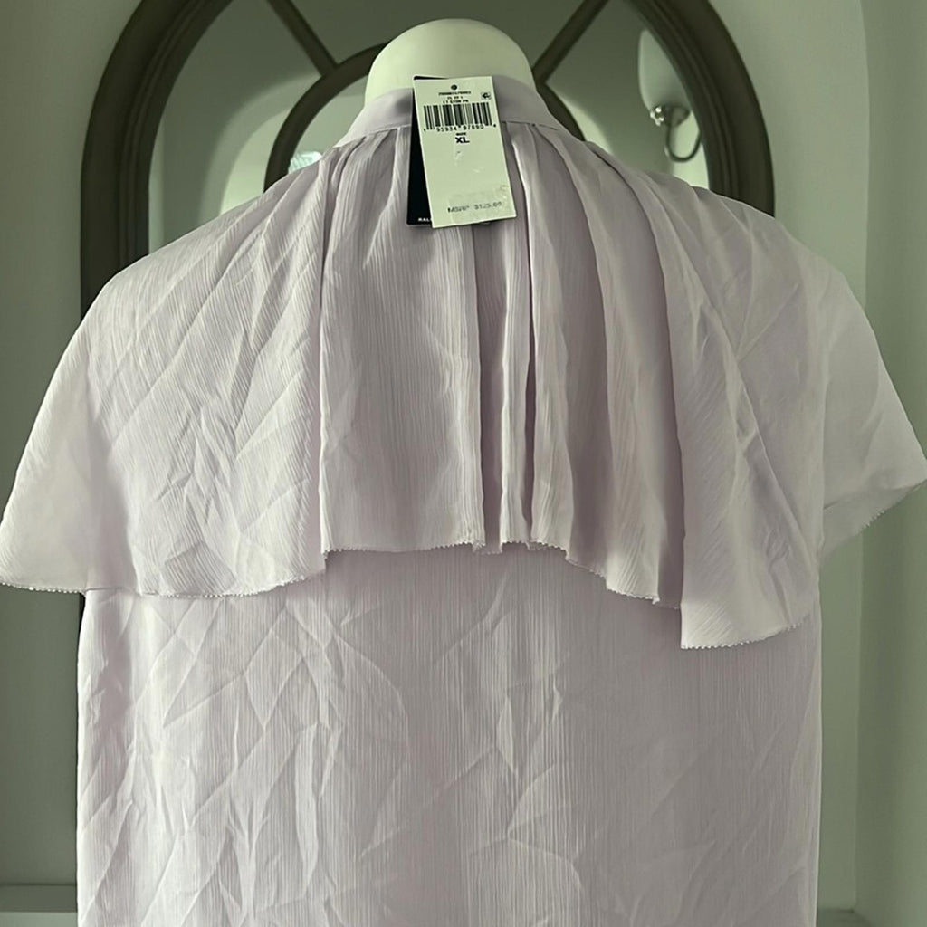 Lauren Ralph Lauren Tie-Neck Crinkle Georgette Cape Blouse Lt Purple Size XL NWT
