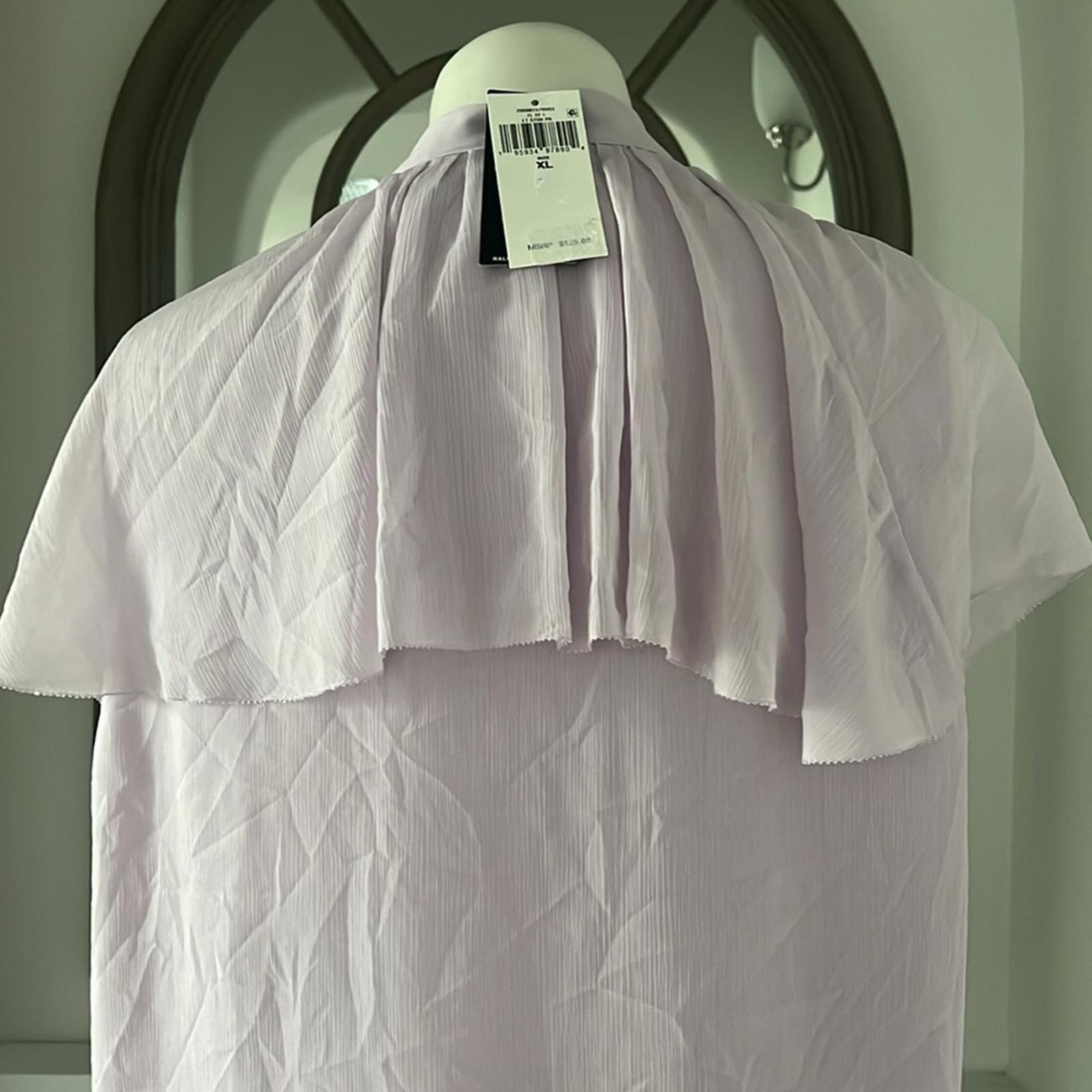 Lauren Ralph Lauren Tie-Neck Crinkle Georgette Cape Blouse Lt Purple Size XL NWT