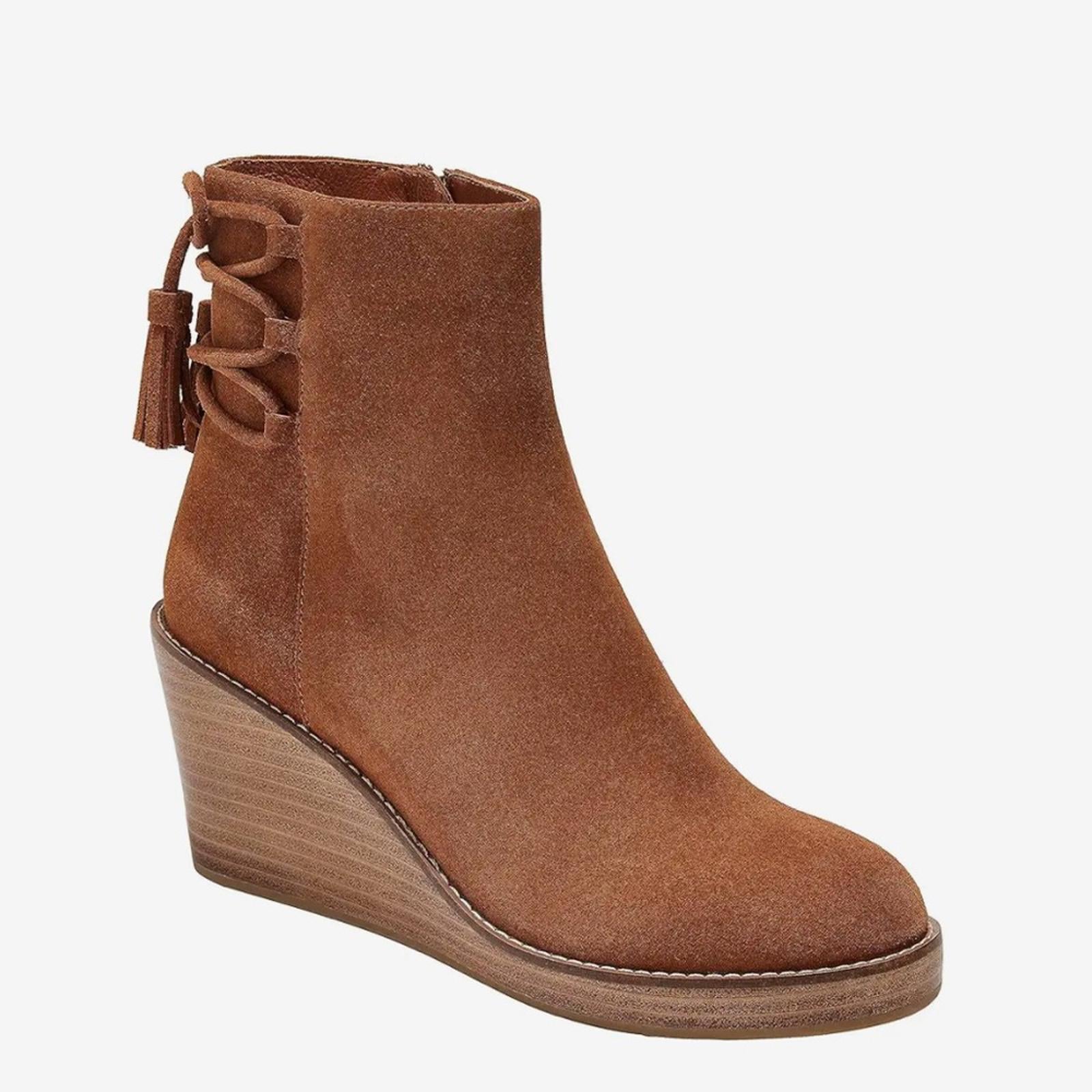 Jack Rogers Banbury Suede Wedge Booties in Camel, Size 9 New in Box $178