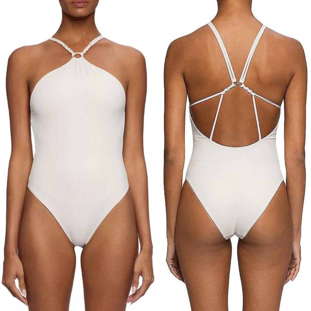 Jonathan Simkhai Shea Macramé One Piece Swimsuit in Ceramic, Size S New w/Tag