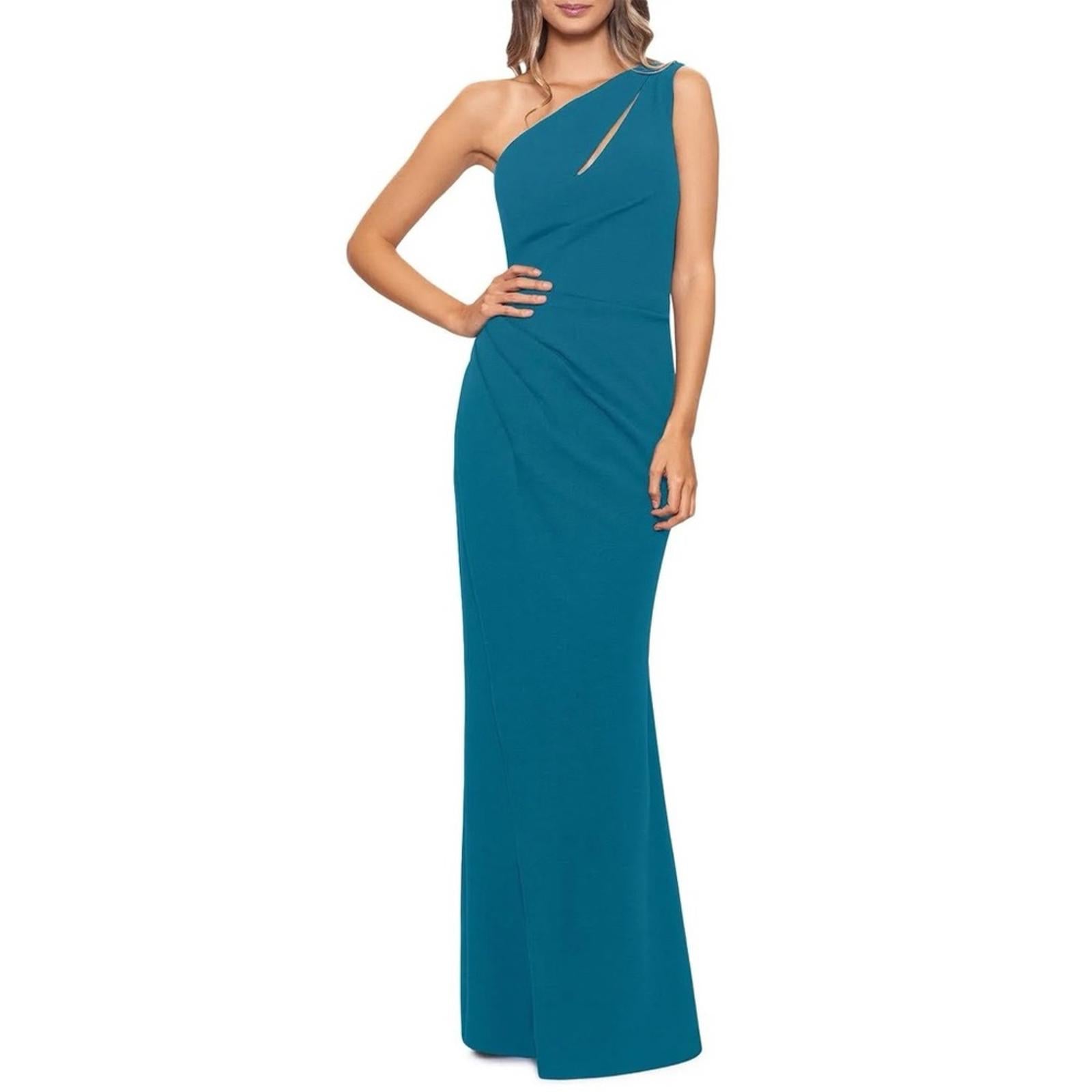 AQUA Cutout One Shoulder Gown, Teal Green, Size 0 New w/Tag Retail $258
