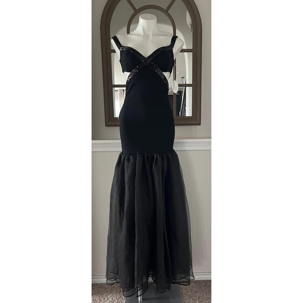 STAUD Emmaline Off-the-Shoulder Cut-Out Dress in Black, NWT, Size S