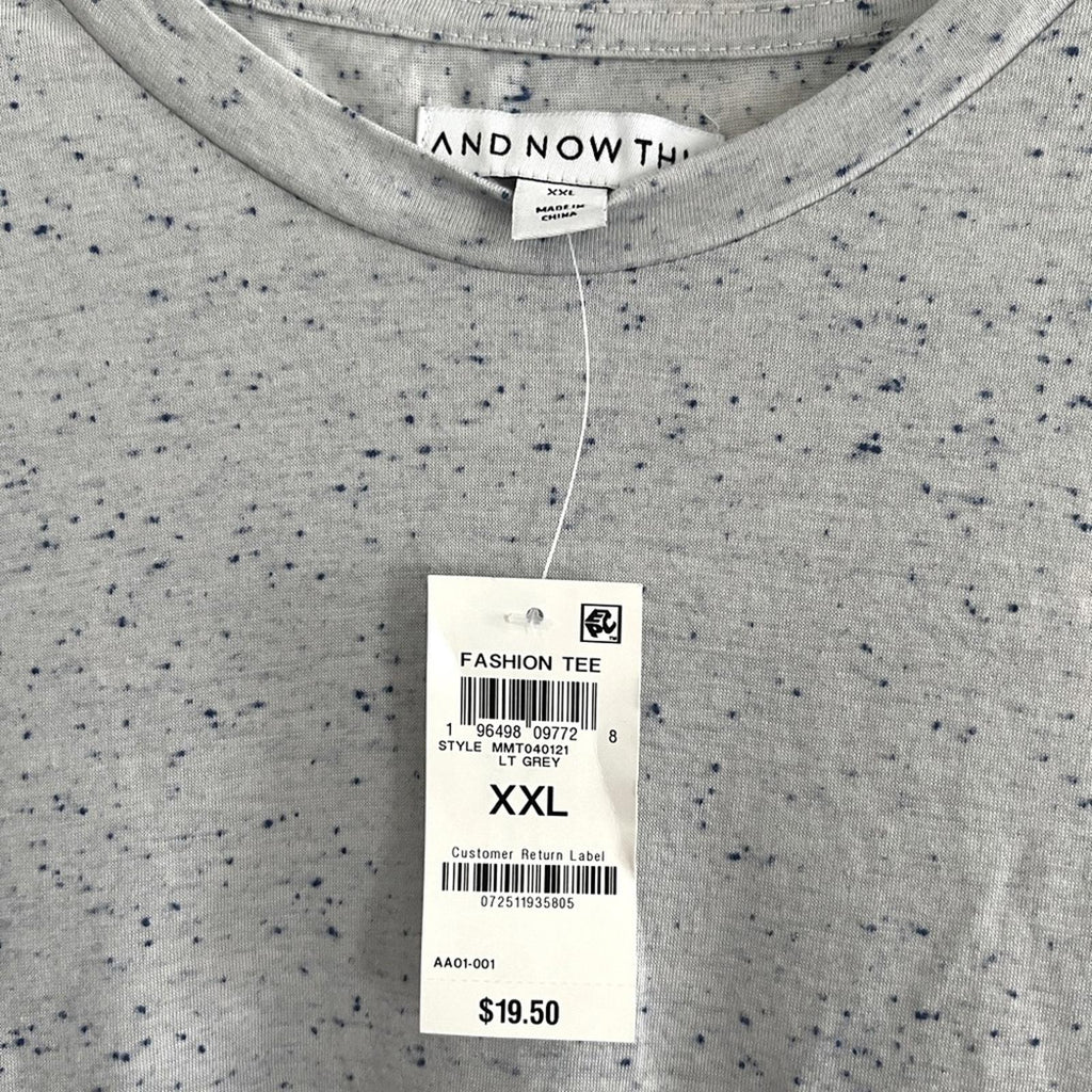 And Now This Men’s Speckled T-Shirt, Lt Grey Size XXL New w/Tag