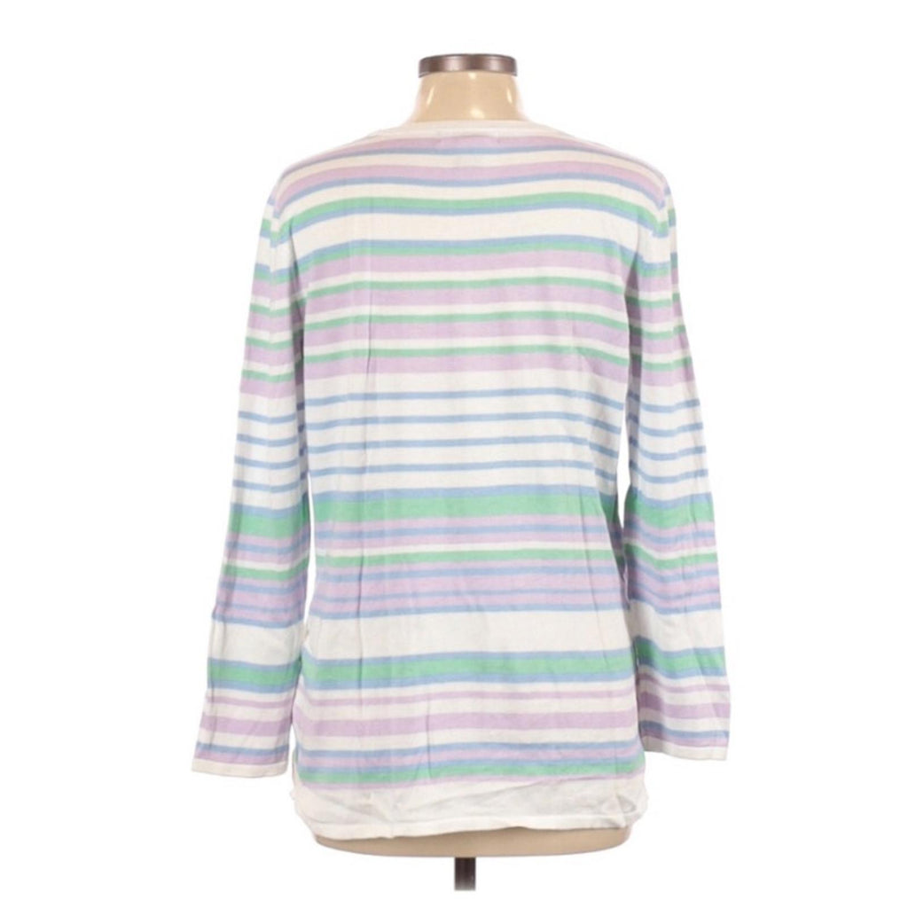 Design365 Striped Crewneck Sweater in White Combo, Size L New w/Tag