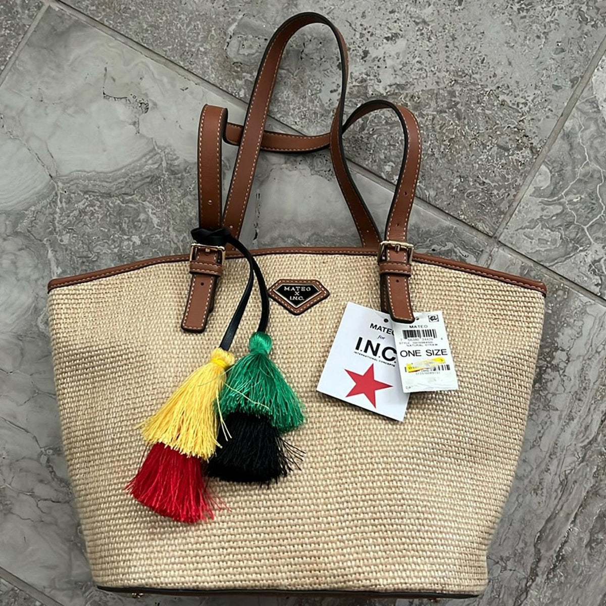 NWT Mateo for INC Carmen Straw Tote, One Size New w/Tag Retail $99.50