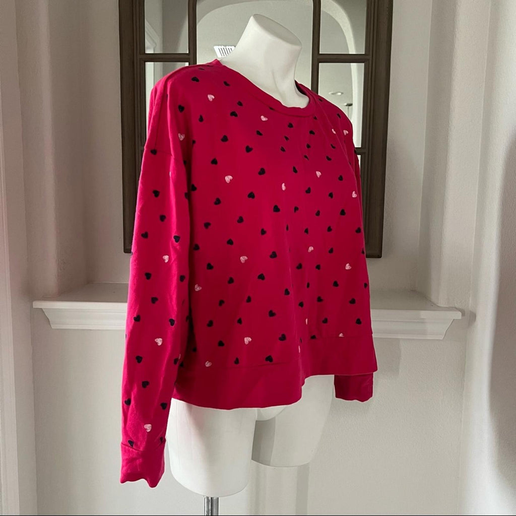 Earl Jeans Hearts Crew Neck Sweatshirt in Fuchsia, Size L (Excellent Condition)