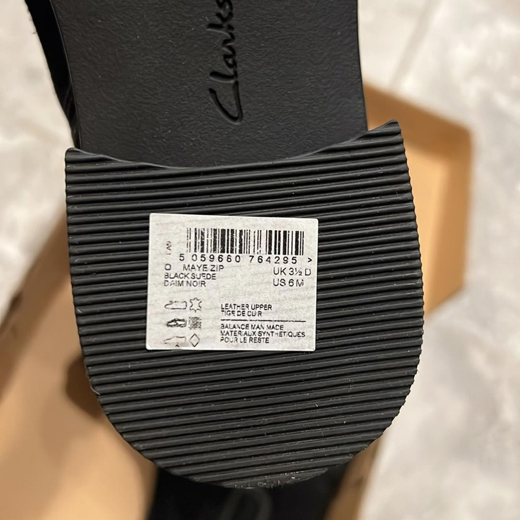 Clarks Maye Zip Mid-Calf Booties in Black Suede, Size 6 New in Box
