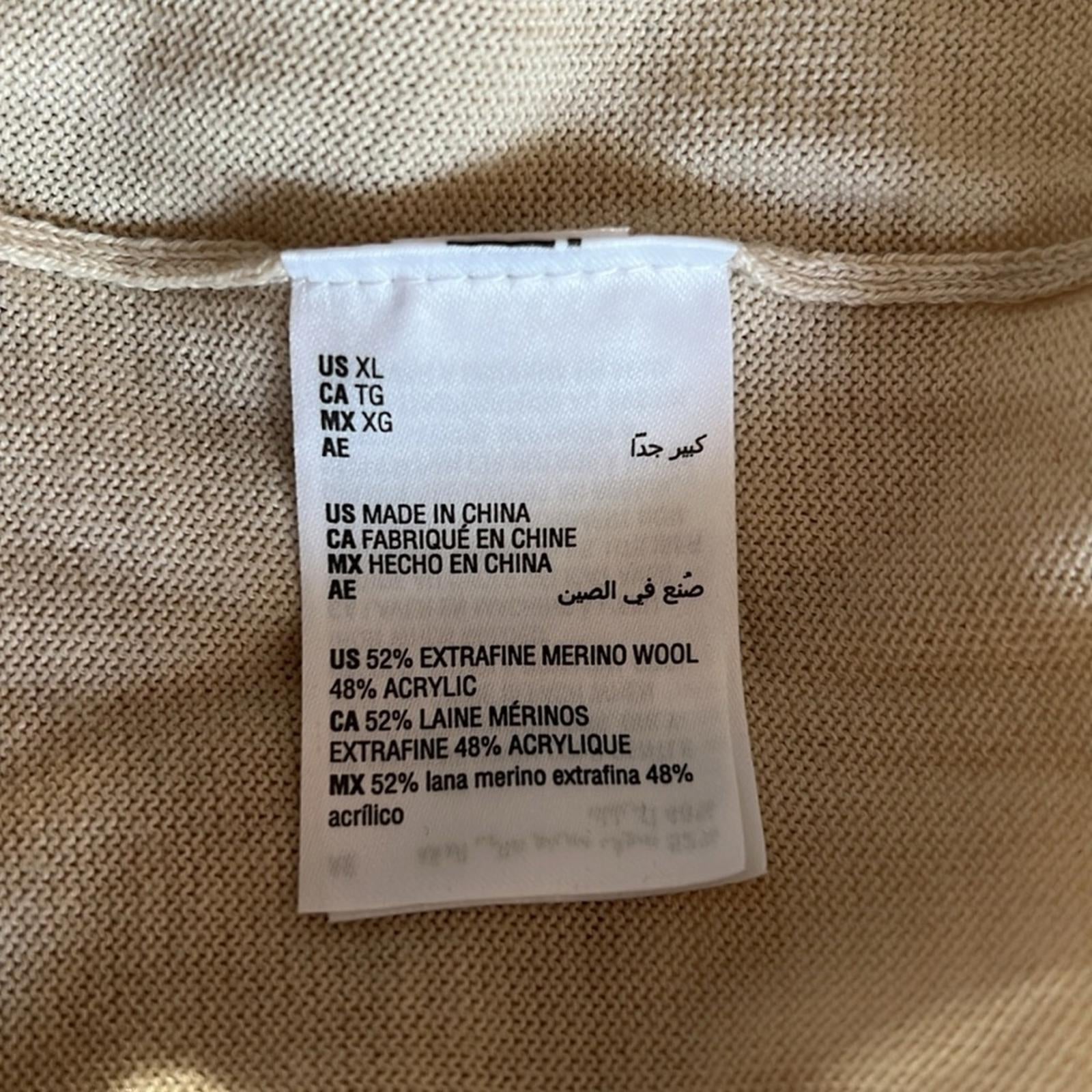 Alfani Long Sleeve V-Neck Merino Sweater in Brown Rice, Size XL New w/Tag