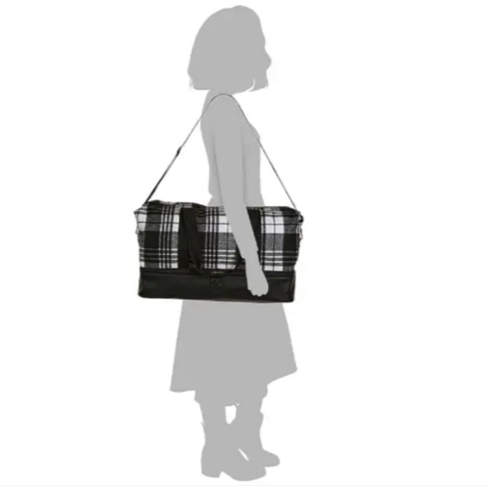 NEW Plaid Weekender Bag with Bottom Compartment in Black & White, New w/Tag