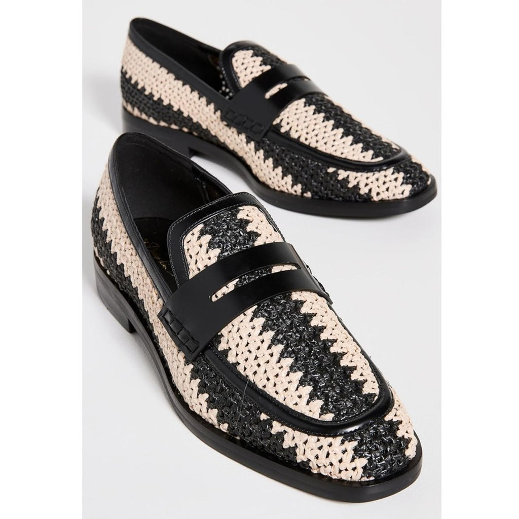 3.1 Phillip Lim Alexa Raffia & Leather Penny Loafers, White/Black, Size 36