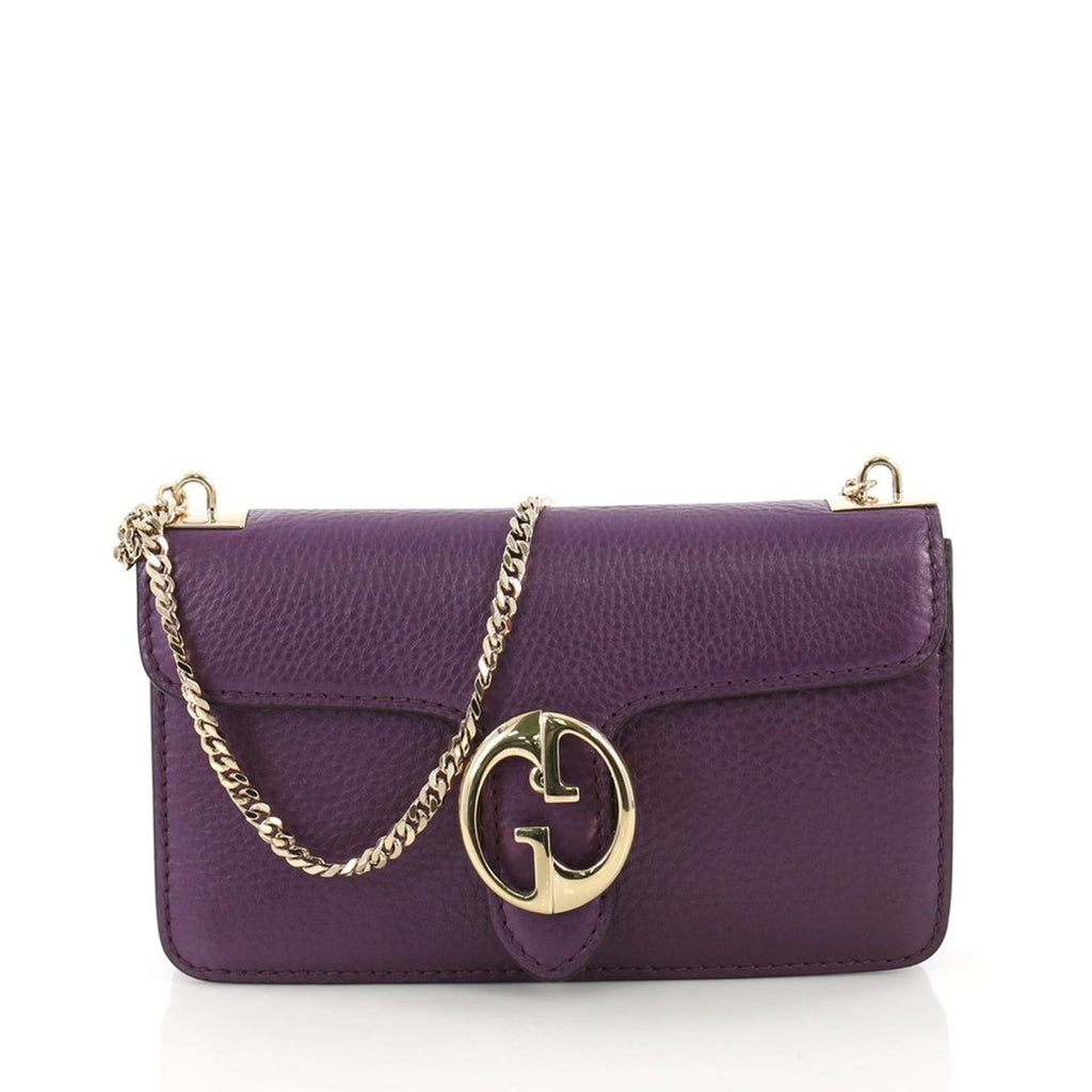 Gucci Flap Shoulder Bag Leather Medium, Purple w/Gold tone w/Dustbag