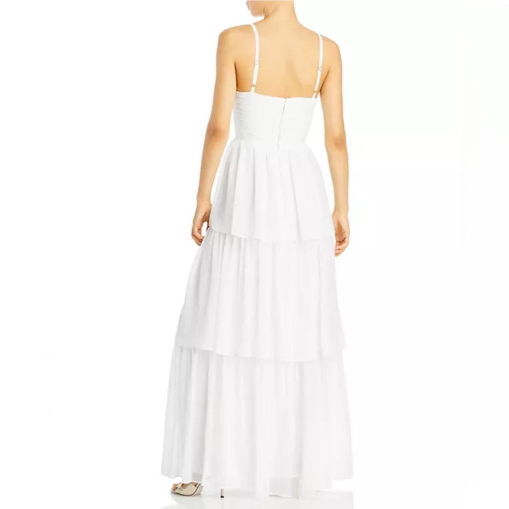 Aqua Bloomingdale’s Cutout Tiered Gown in Off White, Size S New 10 NWT $298
