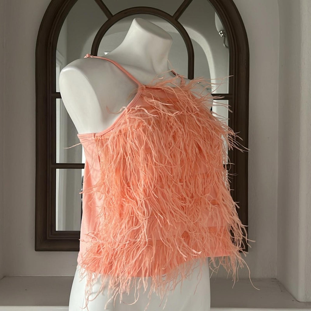Lucy Paris Aida Feather Top, Peach Size S New w/Tag
