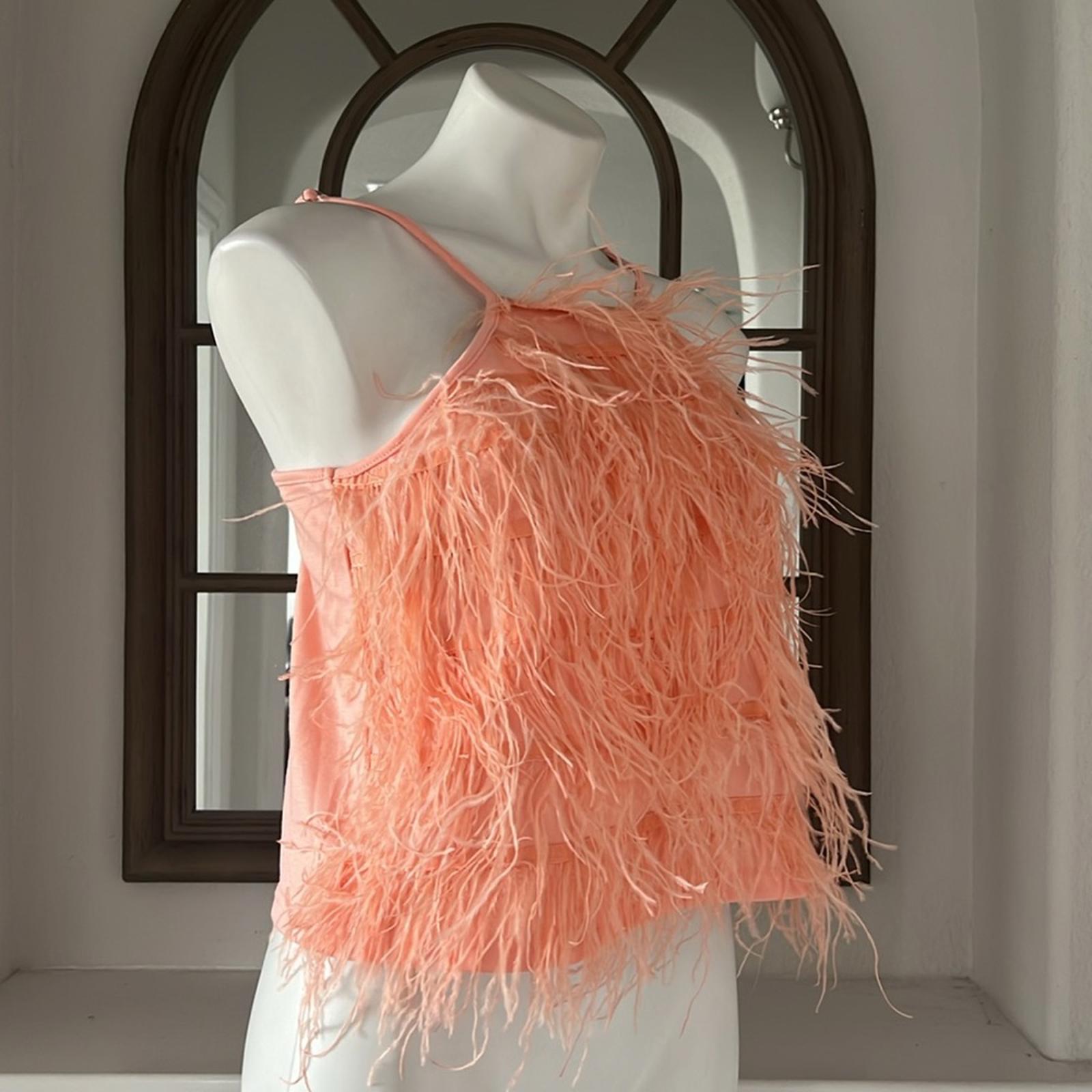 Lucy Paris Aida Feather Top, Peach Size S New w/Tag