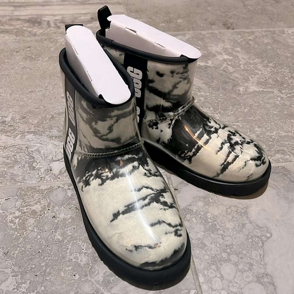 UGG Women's Classic Clear Marble Booties in White/Black, NWT, Size 7