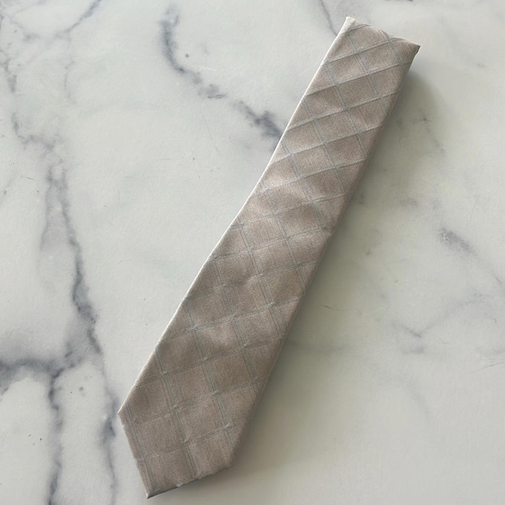 Calvin Klein Men's Heather Windowpane Grid Tie in Beige, One Size, NWT