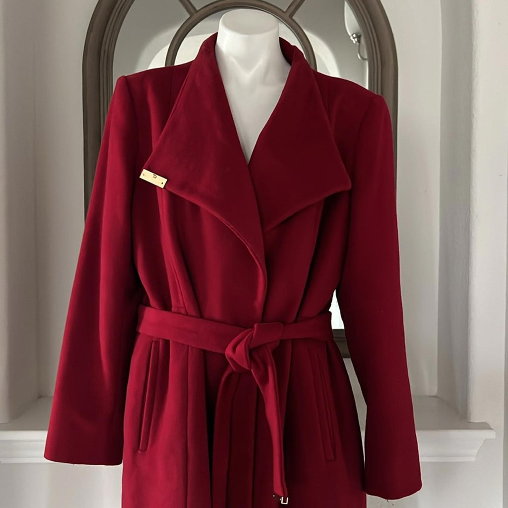 Michael Kors Asymmetric Belted Wrap Coat in Red, Size XL EXCELLENT!