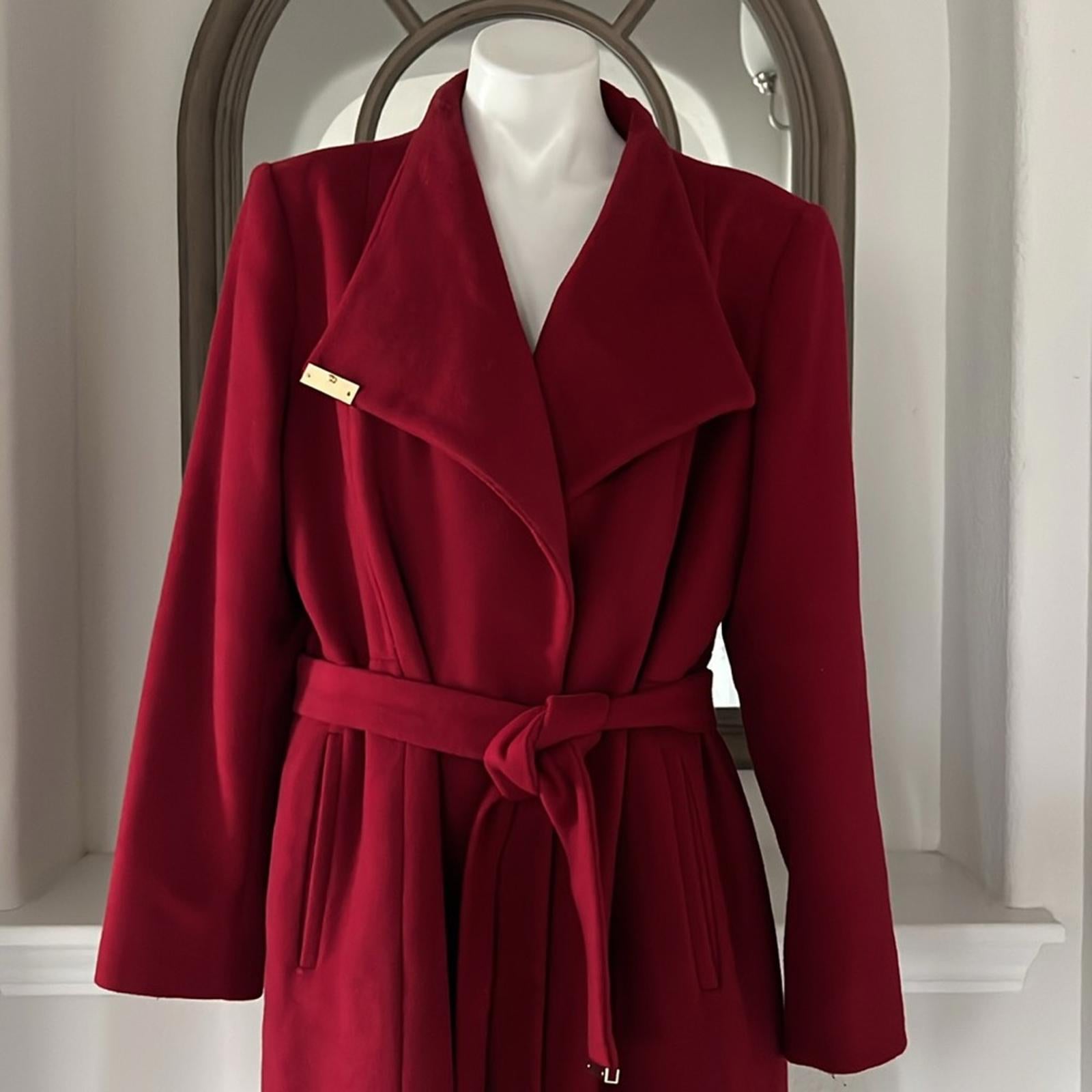 Michael Kors Asymmetric Belted Wrap Coat in Red, Size XL EXCELLENT!