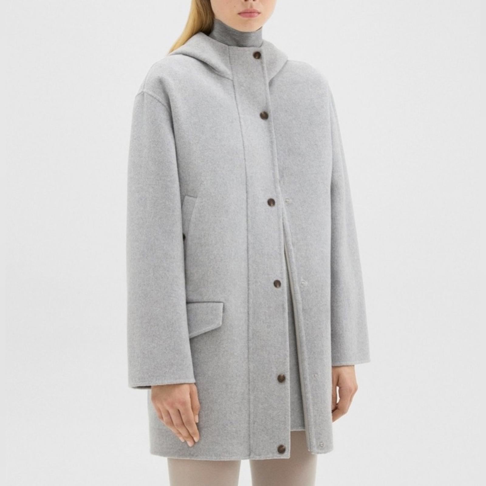Theory Parka in Double-Face Wool-Cashmere in Melange Grey, Size M New w/Tag $895