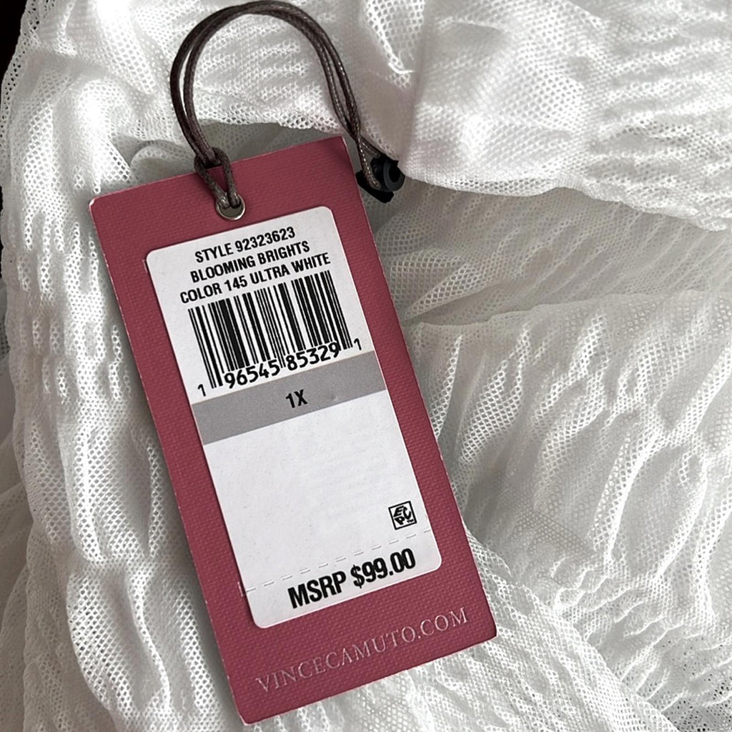 Vince Camuto Smocked Top, Blooming Brights in Ultra White Plus Size 1X NWT $99