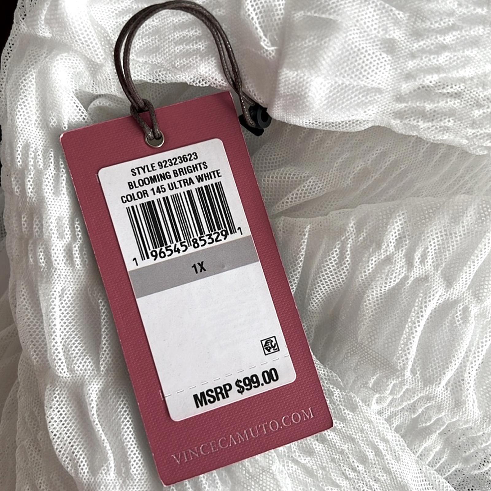 Vince Camuto Smocked Top, Blooming Brights in Ultra White Plus Size 1X NWT $99