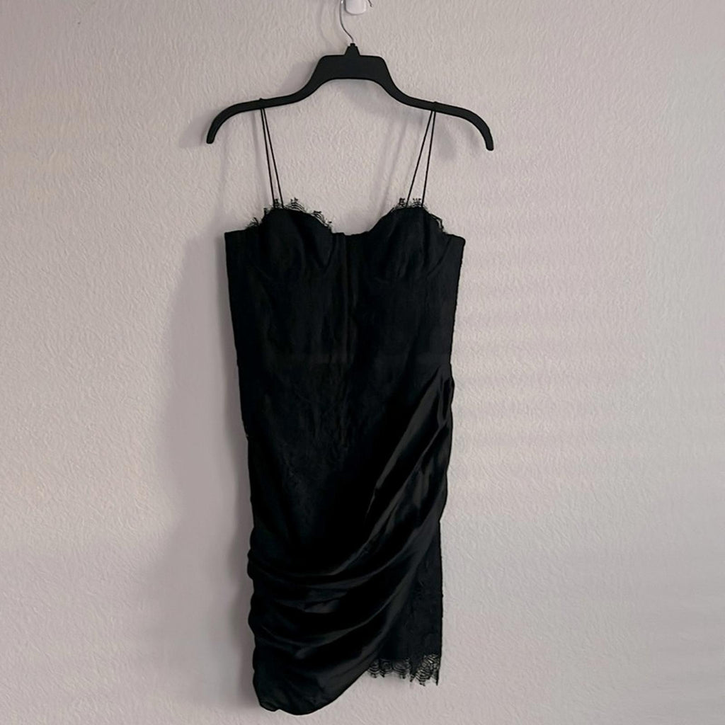 Alice and Olivia Rose Lace Draped Bustier Mini Dress, Size 6 New w/Tag $595