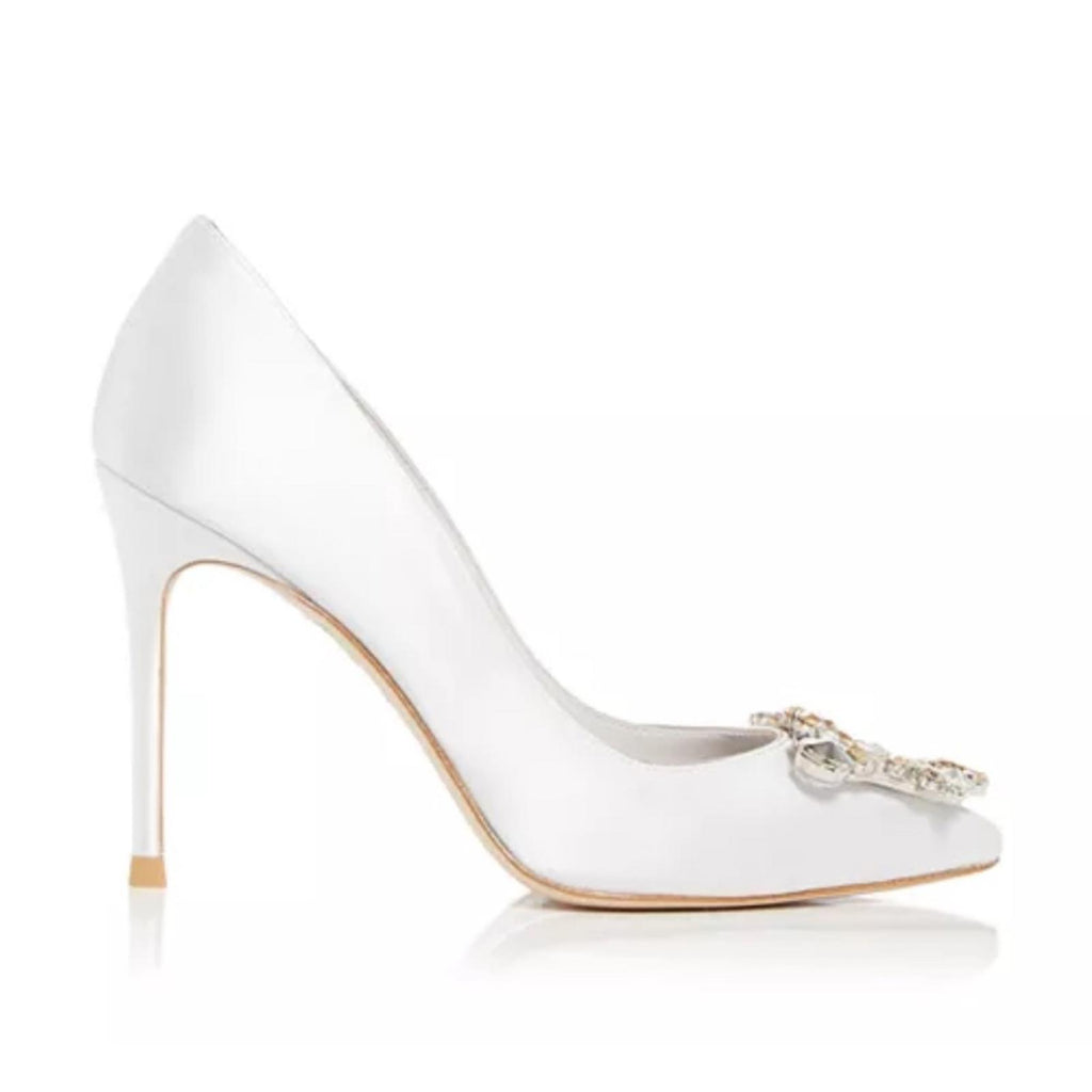 Sophia Webster Margaux Embellished Pointed Toe Pumps in Ivory Satin, Size 38 NEW