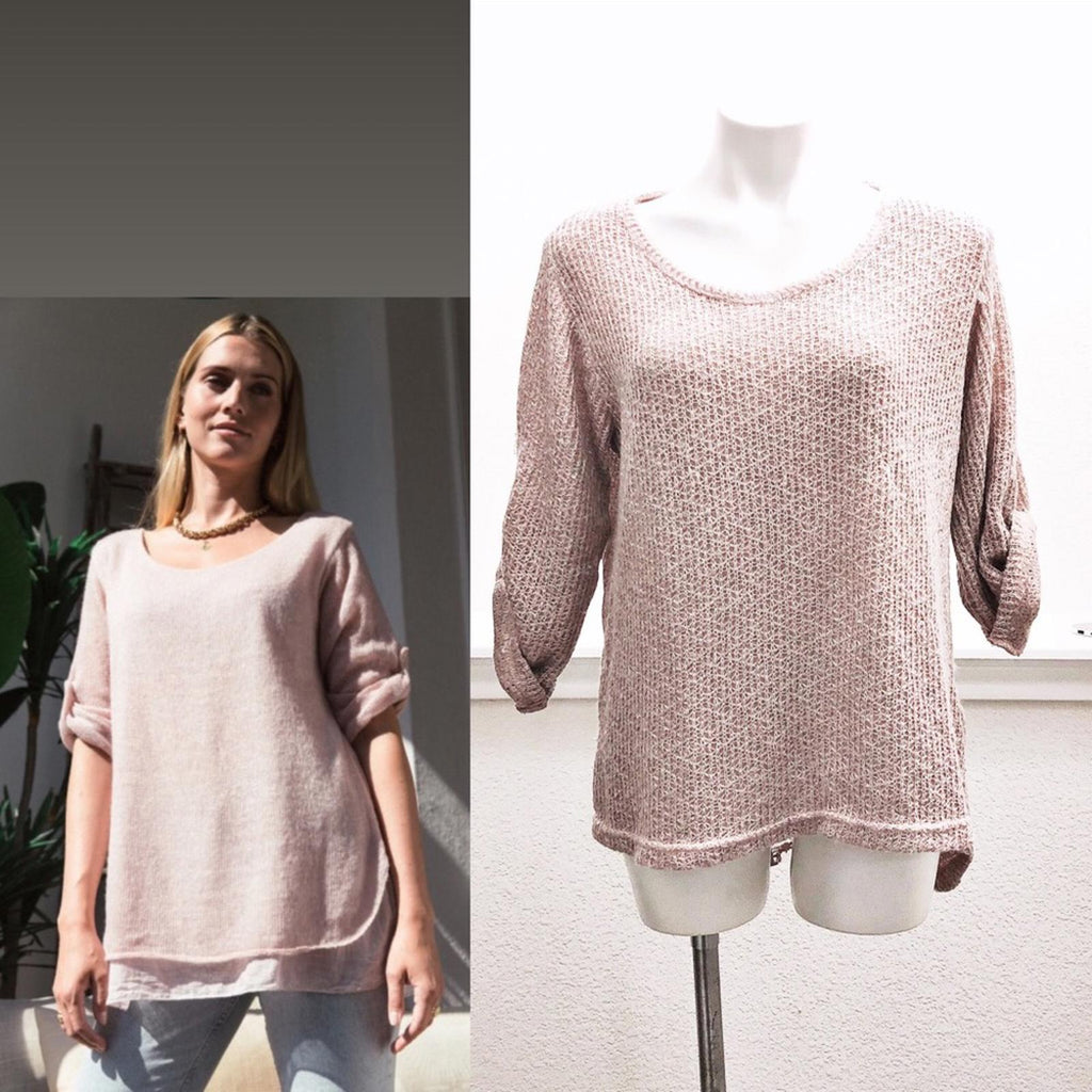 Belle France Lace Back Sweater in Blush Pink, Size L EXCELLENT! Retail $138