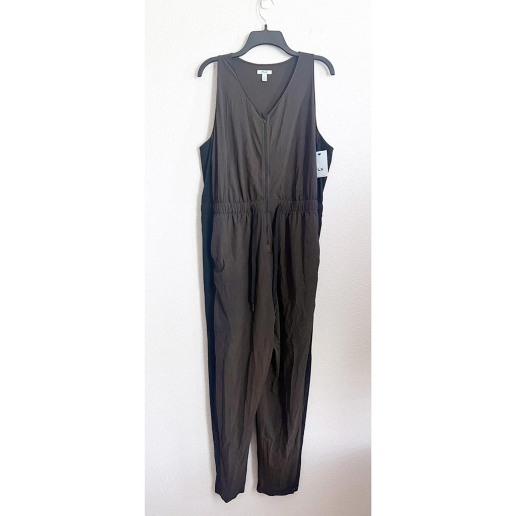 FLX Active Brown Sleeveless Woven Jumpsuit, Size XL, New with Tag