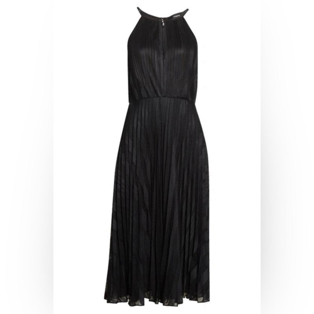 THEORY Pleated Lace Halter Midi Dress in Black, NWT, Size 2, Retail $595