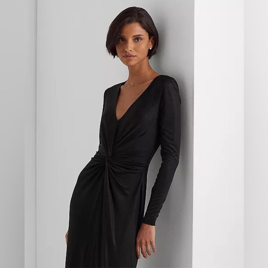Lauren Ralph Lauren Twist-Front Foil-Print Jersey Gown Black, Women’s Size 4 NWT