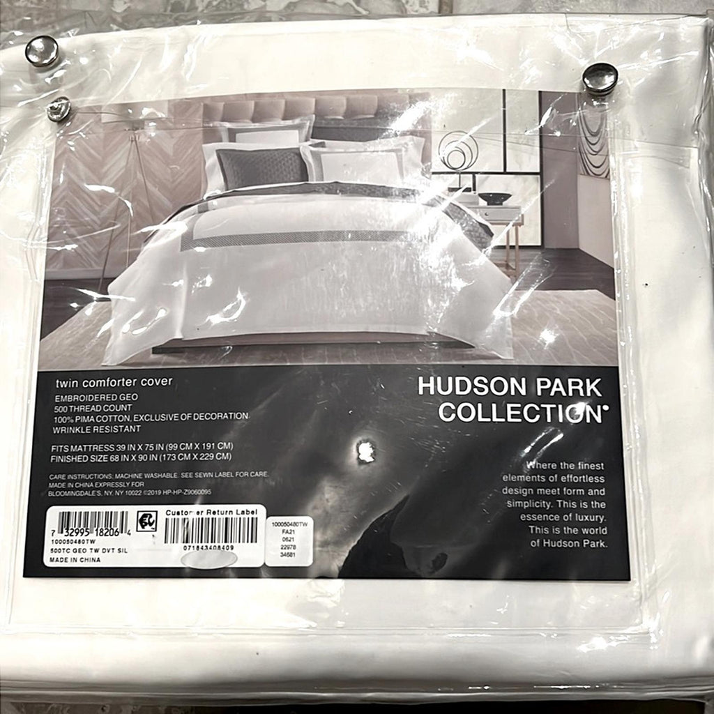 Hudson Park Collection 500TC Embroidered Geo Duvet Cover Twin Pima Cotton $340