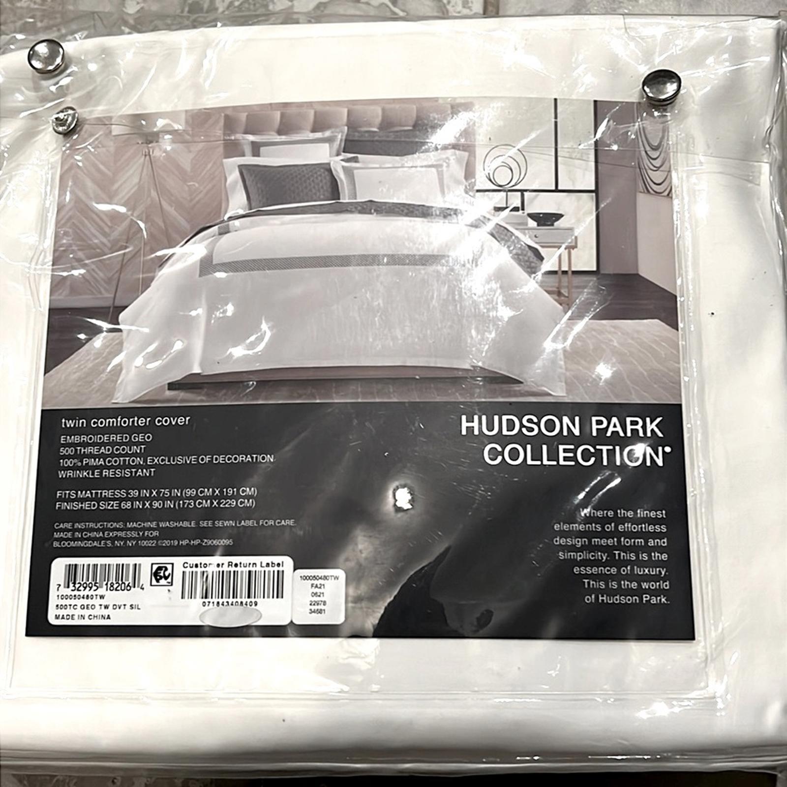 Hudson Park Collection 500TC Embroidered Geo Duvet Cover Twin Pima Cotton $340