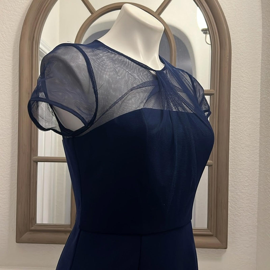 JS Collection Short Sleeve Illusion Cocktail Sheath Dress Navy Size 2 NWT $178