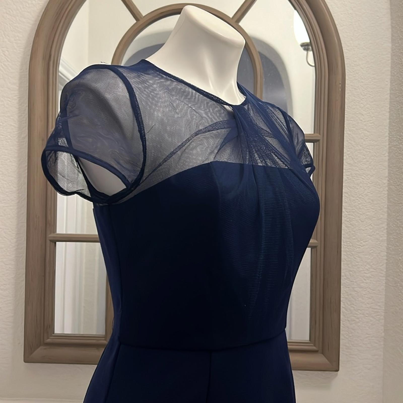 JS Collection Short Sleeve Illusion Cocktail Sheath Dress Navy Size 2 NWT $178