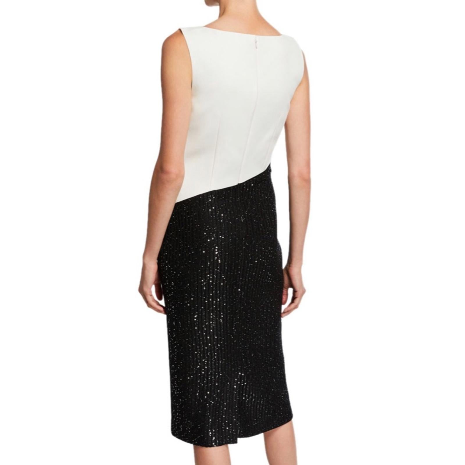St. John Colorblock Tuxedo Bodice Dress w/Sequin Ribbed Knit, Size 10 NWT $1395