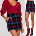 Ramy Brook Cienna Plaid Wool Blend Skirt Sangria/Gemstone Size 10 New w/Tag