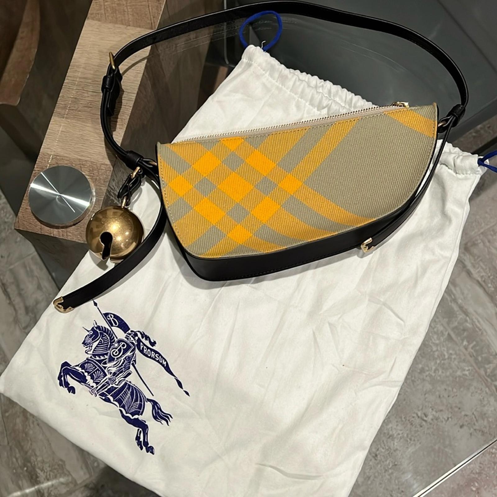 New BURBERRY Mini Shield Check Sling Shoulder Bag, Hunter Ip Check, New w/Tag