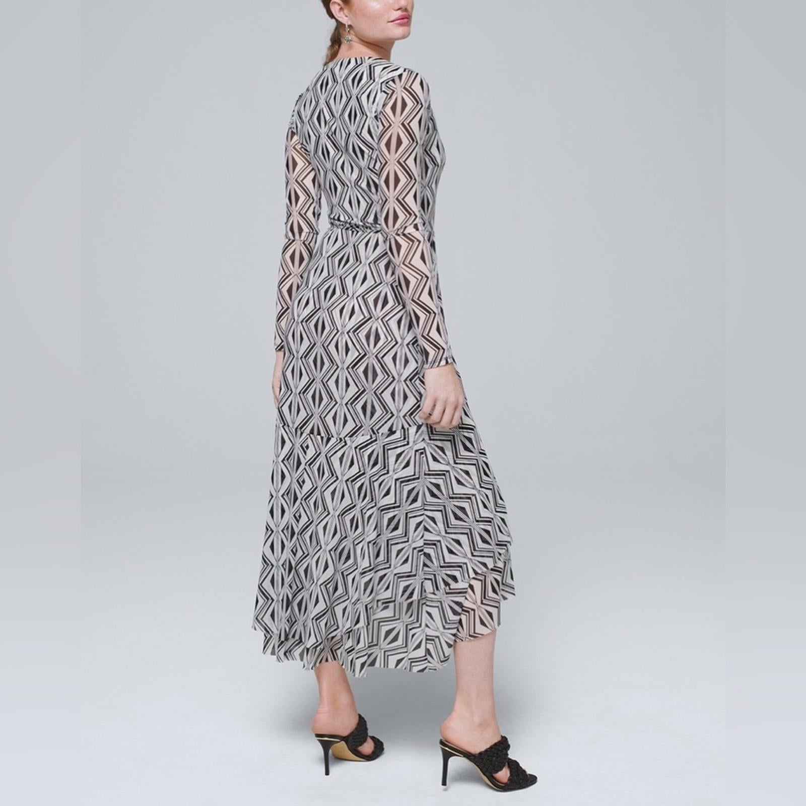 WHBM Tiered Mesh Wrap Dress, Black White Size 2, New w/o Tag Retail $160.00