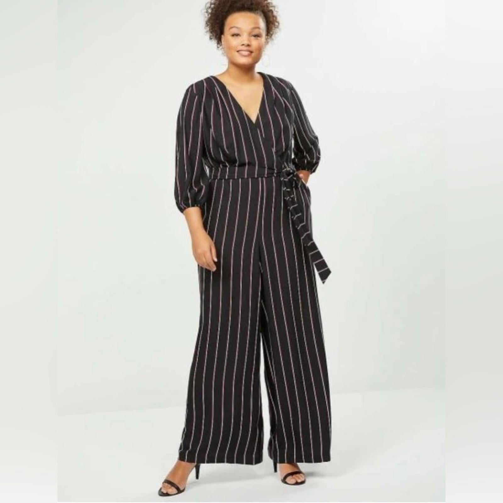 Lane Bryant Striped Faux Wrap Jumpsuit w/Belt, Size 14 New w/Tag