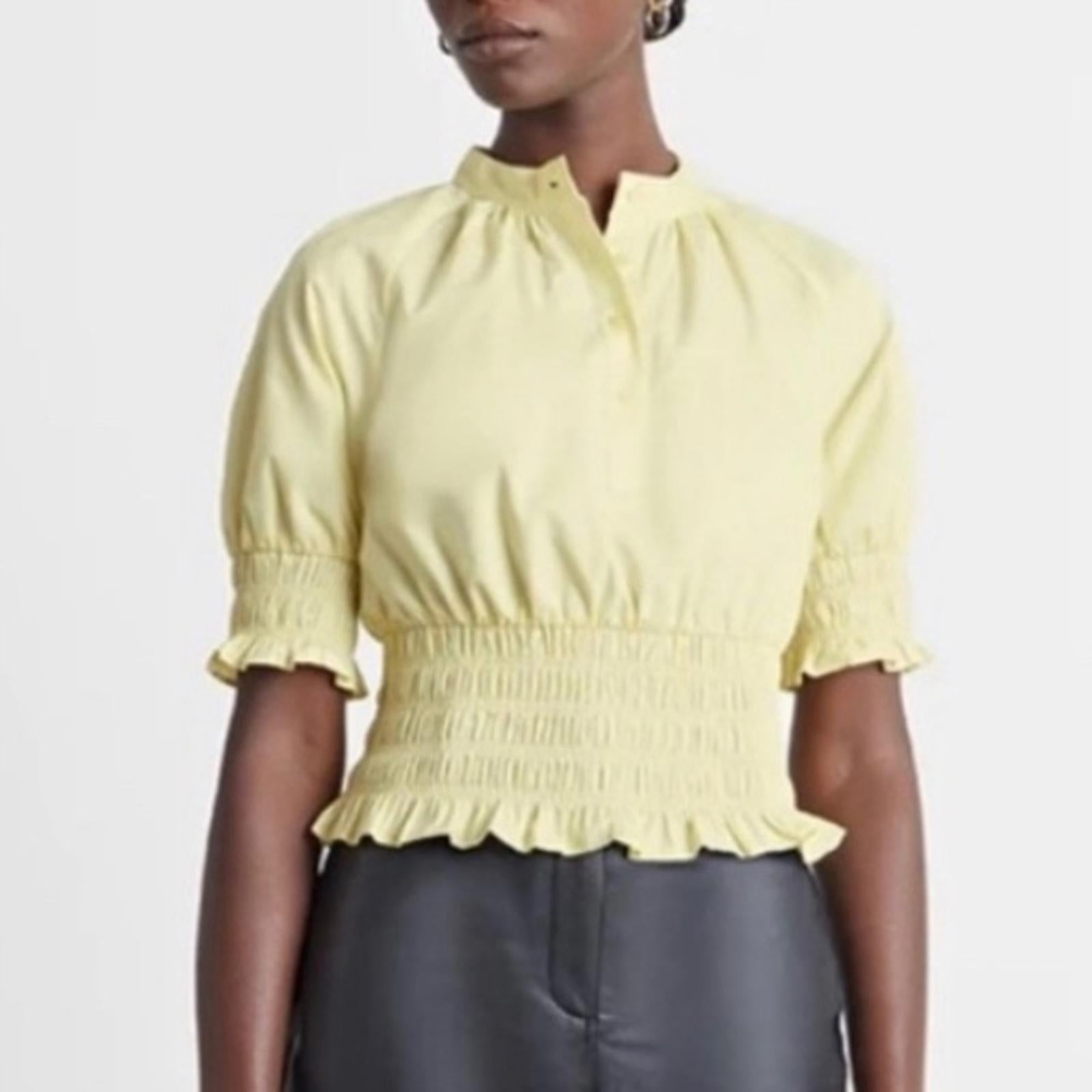 WhoWhatWear HARPER Smocked-Waist Top in Lemon New w/Tag Retail $115