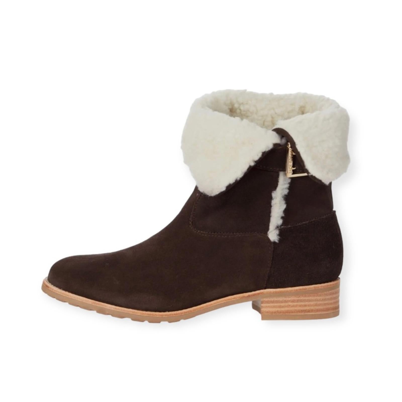 Jack Rogers Dark Chocolate Sherpa Faux Suede Booties, Size 7M New in Box $158