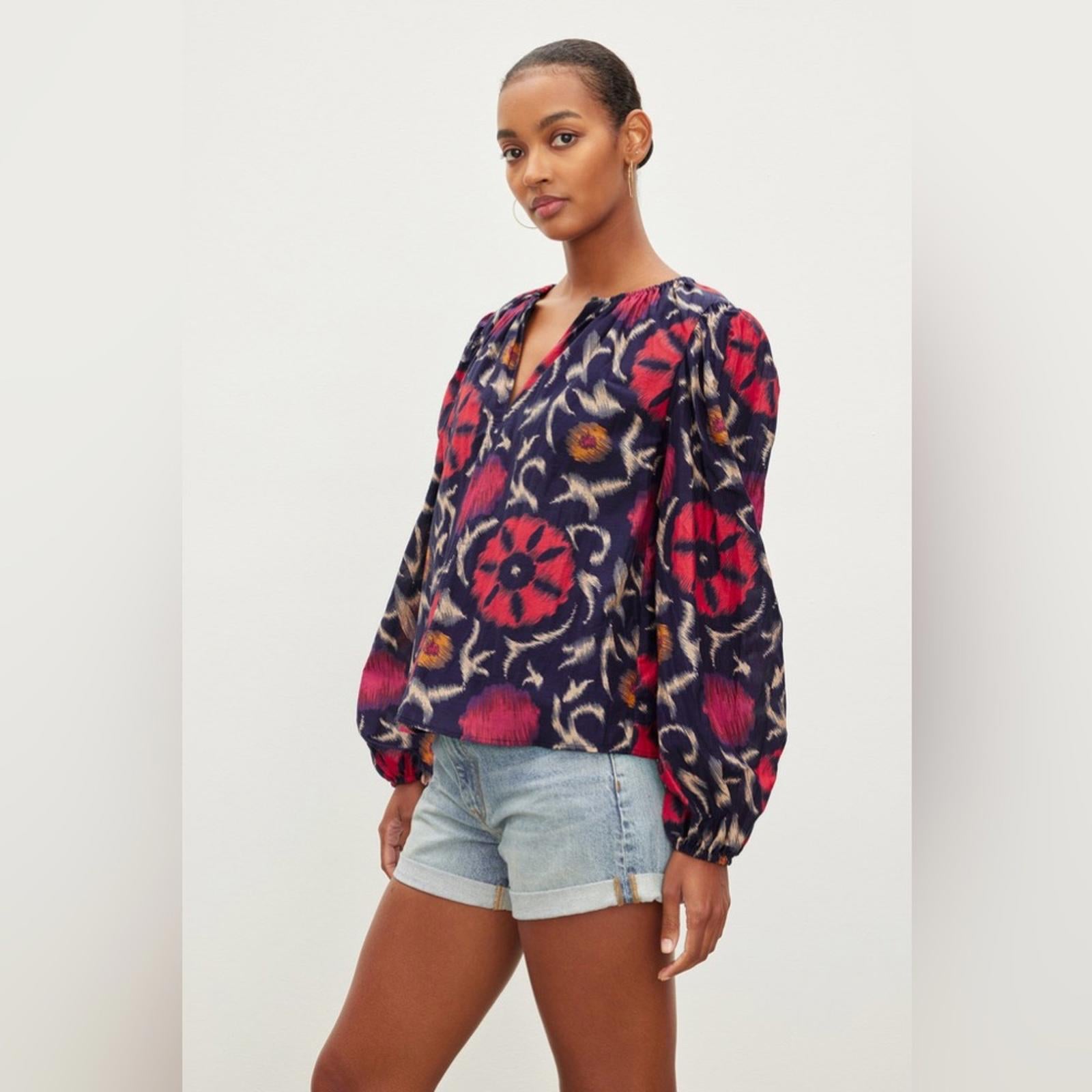 Velvet by Graham & Spencer Fraser Printed Silk Cotton Voile Top in Twilight $207