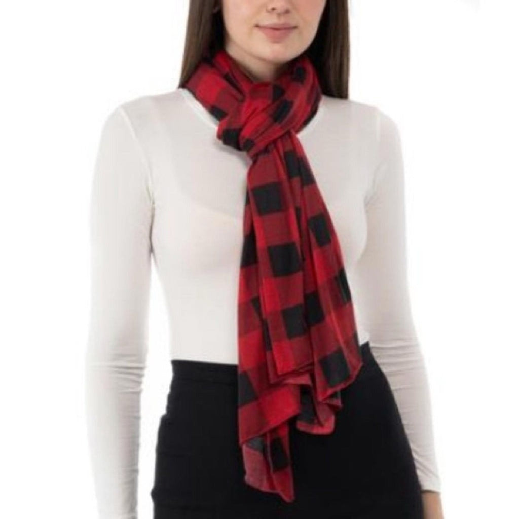 Jenni Buffalo Check Jersey Scarf w/Multiple Ways to Wear in  Black/Red, NWT