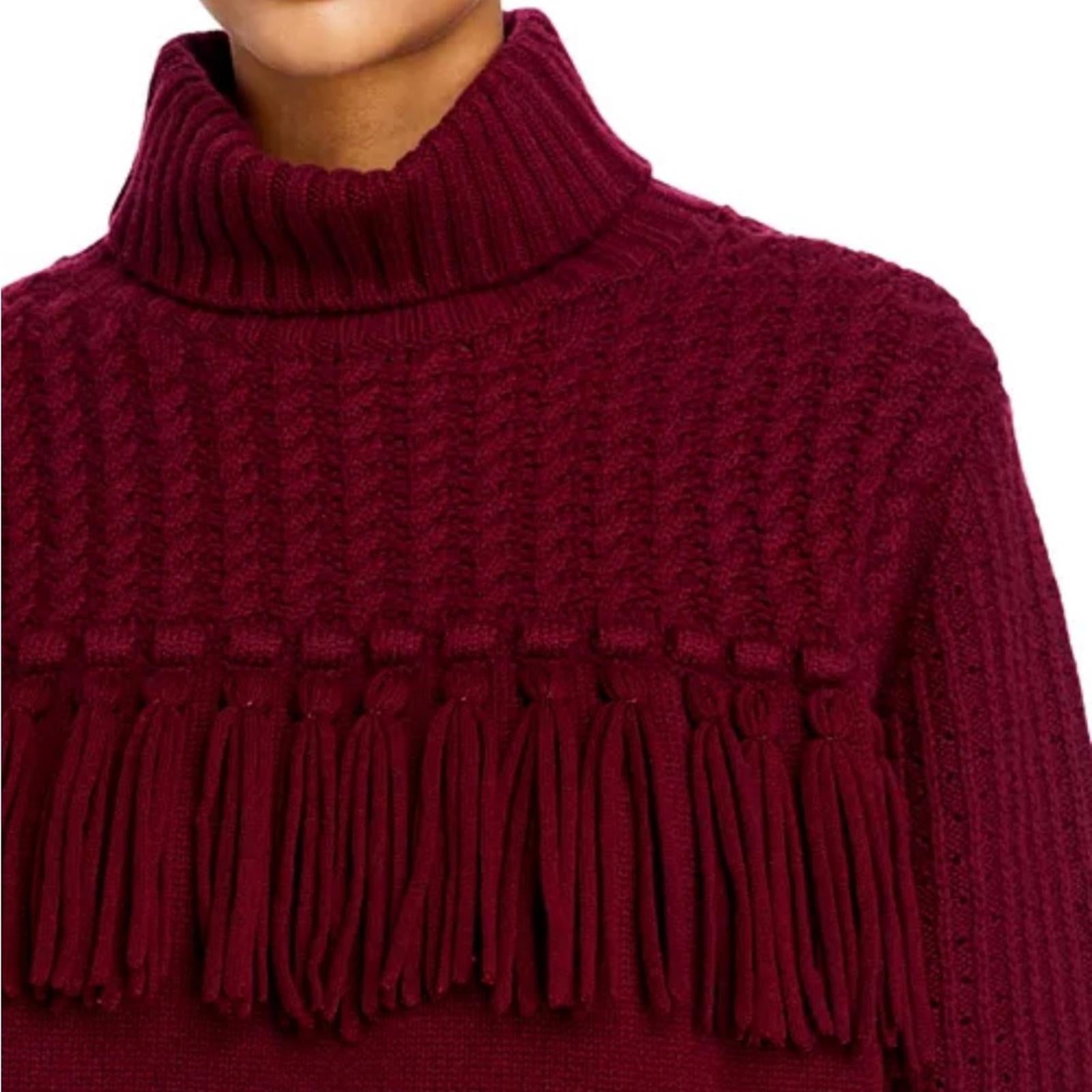 Jason Wu Fringe Turtleneck Sweater in Wine Red, NWT, Size XS