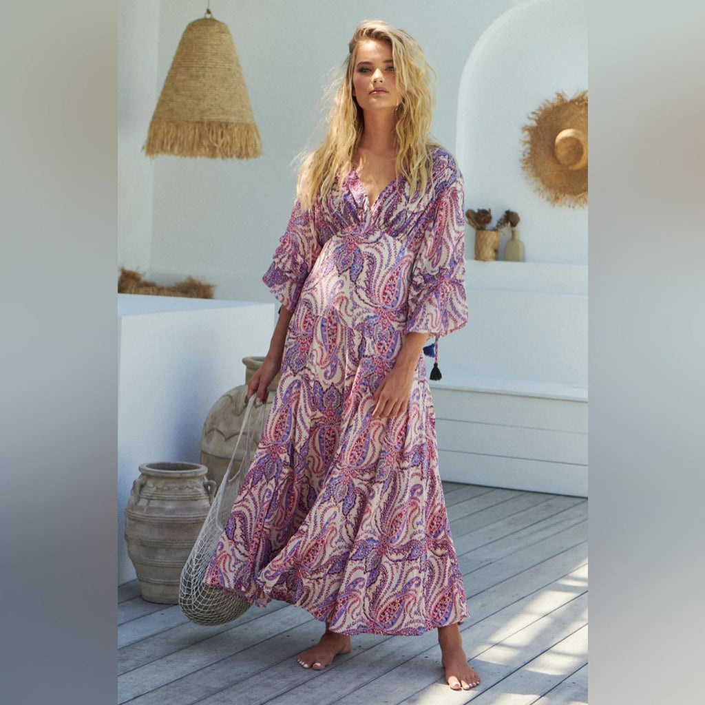 Free People Mirage Boho Printed Blouson Sleeve Maxi Dress, Size 4, New w/Tag
