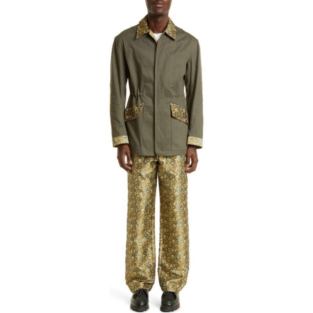 Nicholas Daley Field Jacket Khaki Mix Button Front Point Collar Size S NWT $765