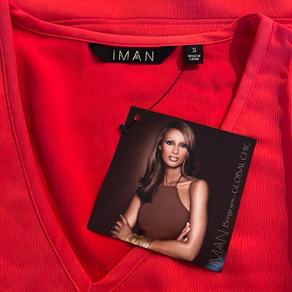 New IMAN Sleeveless Tiered Blouse in Red, Size S New w/Tag in Packaging