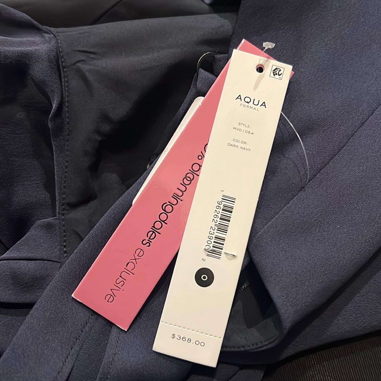 Aqua Asymmetrical Neckline Full-Length Evening Gown in Dark Navy Size 2 NWT $368